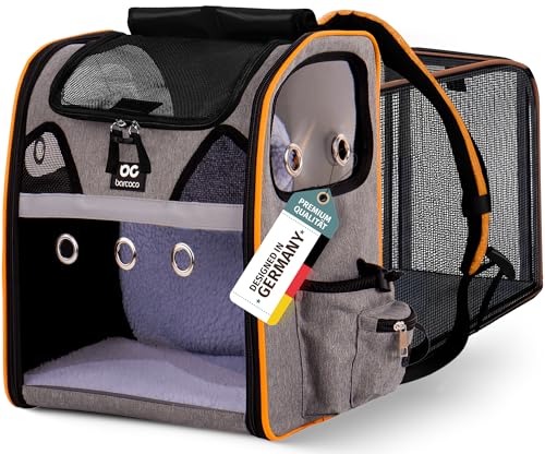 barcoco Katzenrucksack große Katzen Hunderucksack Rucksack für Katzen Damen Herren - Hunde bis 6 kg Transportrucksack Haustier Transport Tasche erweitbar Leicht stabil (Grau) von barcoco