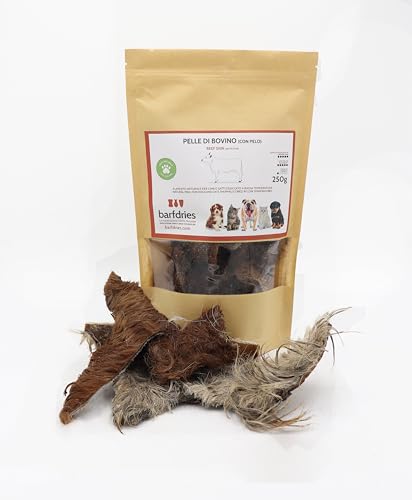 barfdries Rinderfell mit Fell, natürliches Futter für Hunde und Katzen, getrocknet bei niedriger Temperatur, Packung mit 250 g von barfdries