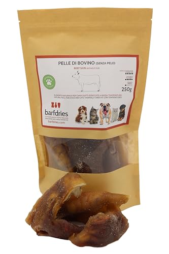 barfdries Rinderhaut ohne Fell, natürliches Futter für Hunde und Katzen, getrocknet bei niedriger Temperatur, 250 g von barfdries