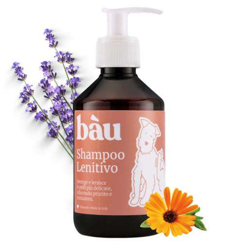 Bau Cosmesi Beruhigendes Shampoo für Hunde, Linderung für empfindliche Haut, Hundeshampoo Dermatitis mit Kamille, Ringelblume und Lavendel, hergestellt in Italien, Shampoo für Juckreiz Hund und von bàu