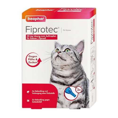 BEAPHAR - Fiprotec 50 mg Lösung Zum Auftropfen Für Katzen - Ab 8 Wochen - Schützt 5 Wochen Gegen Flöhe - 3 Pipetten von beaphar