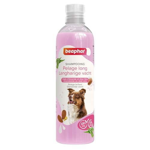 BEAPHAR Shampooing Essentiel Pelage Long pour Chien Extra-Doux Pelage Brillant Anti-Noeuds Contient Huile d'Amande et Aloe Vera sans parabène ni Silicone pH Neutre Produit Vegan 250 ML von beaphar