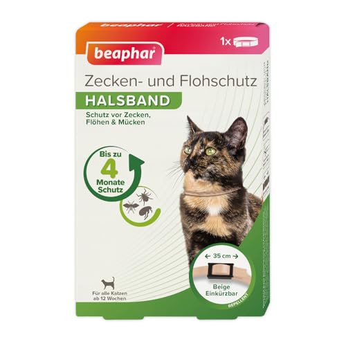 BEAPHAR - Zecken- Und Flohschutz Halsband Für Katzen Ab 12 Wochen - Repellent - 4 Monate Schutz Vor Zecken, Flöhen Und Mücken - Regenfest - Bandlänge 35 cm - Beige von beaphar