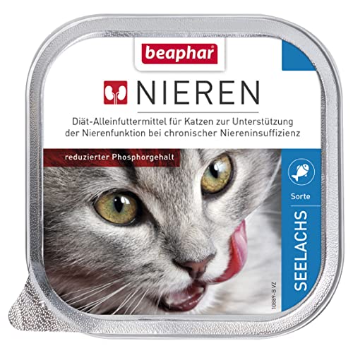 beaphar - Nierendiät Für Katzen - Diät-Alleinfuttermittel Zur Nierenunterstützung Bei Niereninsuffizienz - Reduzierter Phosphorgehalt - Mit Wertvollem Lachsöl - Seelachs - 1x 100g von beaphar