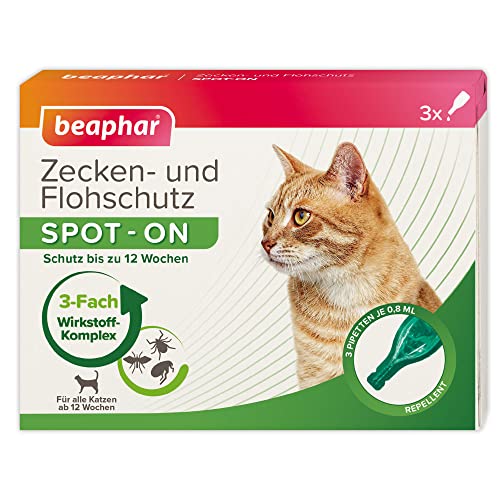 BEAPHAR - Zecken- Und Flohschutz SPOT-ON Für Katzen - Für Katzen Ab 3 Monate Geeignet - Repellent Gegen Flöhe, Zecken Und Mücken - Sofortige Wirkung - Bis Zu 12 Wochen Schutz - 3 Pipetten Je 0,8 ml von beaphar