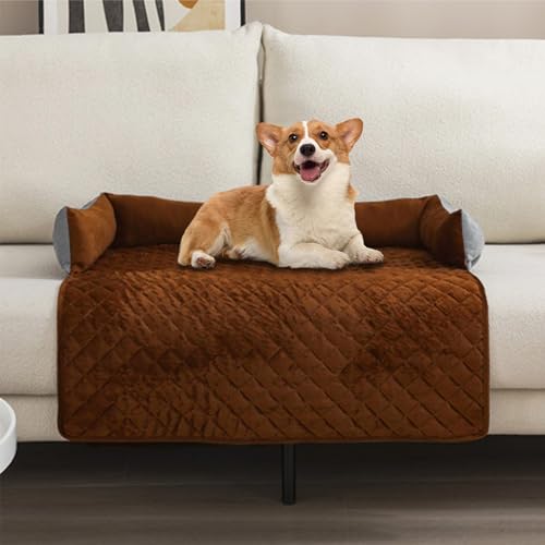 Hunde-/Katzenbettmatte für Möbelschutz, waschbar, Hunde-/Katzen-Sofa-Couchbezug, Hundebett-Matte mit Kissen, Hundezubehör, Graubraun, 89,9 x 89,9 cm von bebeibon
