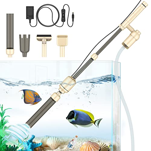 bedee Elektrischer Aquarium-Kiesreiniger, Aquariumreiniger, 6-in-1 Automatischer Aquariumreiniger, Staubsauger-Set für Wasserwechsel & Sandwaschsand mit einstellbarem Wasserfluss, DC 12 V, 18 W, Beige von bedee