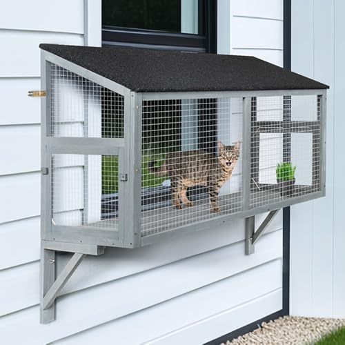 beeNbkks Cat Catio, Fensterkastengehege für Indoor-Katzen, Katzen-Fenstersitzhaus aus Holz, erweiterbar für mehrere Katzen, sicherer komfortabler Freiraum für Katzen, Allwetternutzung, natürliches von beeNbkks