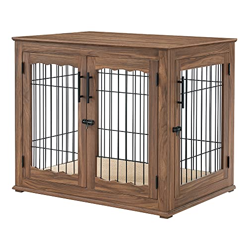 beeNbkks Furniture Style Dog Crate End Table Double Doors Wooden Wire Dog Kennel with Pet Bed, Decorative Pet Crate Dog House Indoor Medium and Large von beeNbkks