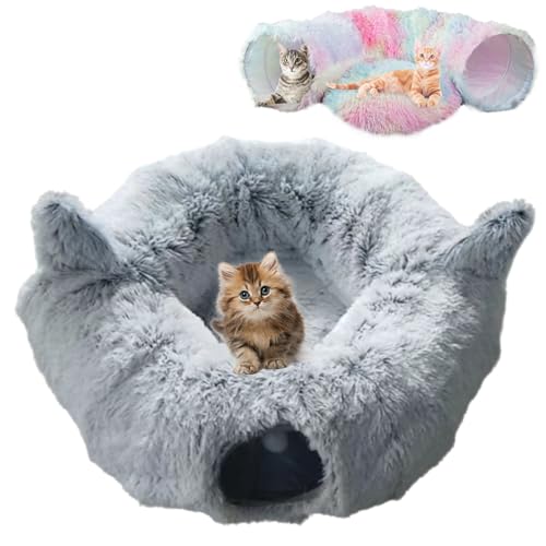 Peekaboo Cat Cave, Peekaboo Donut Cat Tunnel Bed, Large Fluffy Fuzzy Hideaway Donut Tube Indoor Cats Kitty, Collapsible Cat Donut Tunnel Bed for Indoor Cats (Cat Ears) von behound