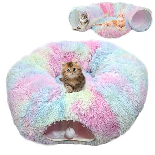 Peekaboo Cat Cave, Peekaboo Donut Cat Tunnel Bed, Large Fluffy Fuzzy Hideaway Donut Tube Indoor Cats Kitty, Collapsible Cat Donut Tunnel Bed for Indoor Cats (Colorful) von behound