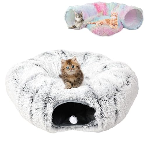 Peekaboo Cat Cave, Peekaboo Donut Cat Tunnel Bed, Large Fluffy Fuzzy Hideaway Donut Tube Indoor Cats Kitty, Collapsible Cat Donut Tunnel Bed for Indoor Cats (Gray) von behound