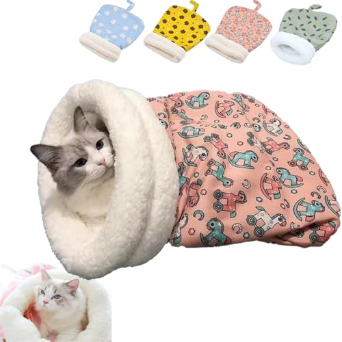 behound Cat Sleeping Bag with Tail, Cute Cartoon Pocket Cat Nest Bag, Cat Winter Warm Sleeping Bag for Indoor Cats, Enclosed Cat Bed, Plush Soft Pet Bed Cave Sleeping Bag (Pink) von behound