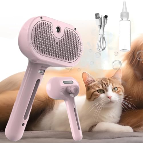 behound Misty Brush for Dogs, Misty Pet Hair Brush for Dogs Cats, 3 In 1 Steam Water Brush with Water Tank and Release Button, Misty Steam Brush for Shedding Matted Hair (Pink) von behound