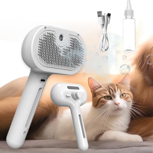 behound Misty Brush for Dogs, Misty Pet Hair Brush for Dogs Cats, 3 In 1 Steam Water Brush with Water Tank and Release Button, Misty Steam Brush for Shedding Matted Hair (White) von behound