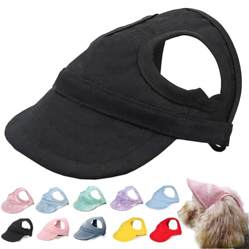 behound Outdoor Sun Protection Hood for Dogs, Summer Adjustable Drawstring Dog Sun Protection Baseball Hat Cap, Pet Outdoor UV Protection Hat with Ear Holes (Black,M) von behound