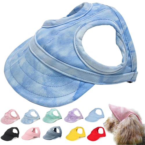 behound Outdoor Sun Protection Hood for Dogs, Summer Adjustable Drawstring Dog Sun Protection Baseball Hat Cap, Pet Outdoor UV Protection Hat with Ear Holes (Blue*,M) von behound