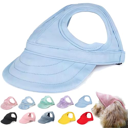 behound Outdoor Sun Protection Hood for Dogs, Summer Adjustable Drawstring Dog Sun Protection Baseball Hat Cap, Pet Outdoor UV Protection Hat with Ear Holes (Blue,S) von behound