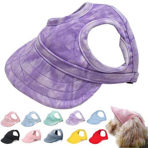 behound Outdoor Sun Protection Hood for Dogs, Summer Adjustable Drawstring Dog Sun Protection Baseball Hat Cap, Pet Outdoor UV Protection Hat with Ear Holes (Purple*,M) von behound