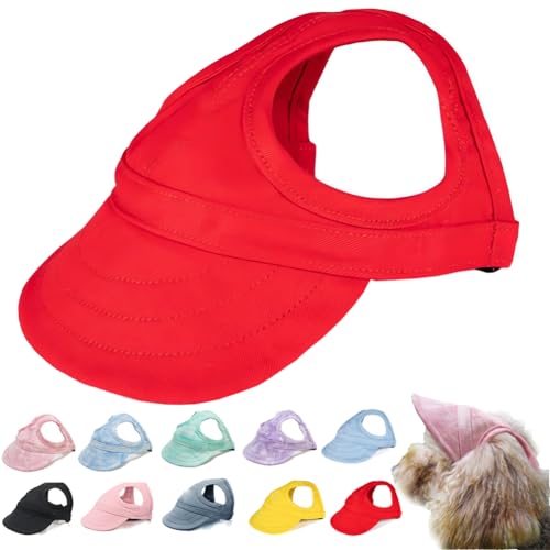 behound Outdoor Sun Protection Hood for Dogs, Summer Adjustable Drawstring Dog Sun Protection Baseball Hat Cap, Pet Outdoor UV Protection Hat with Ear Holes (Red,L) von behound