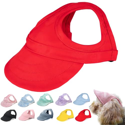 behound Outdoor Sun Protection Hood for Dogs, Summer Adjustable Drawstring Dog Sun Protection Baseball Hat Cap, Pet Outdoor UV Protection Hat with Ear Holes (Red,M) von behound