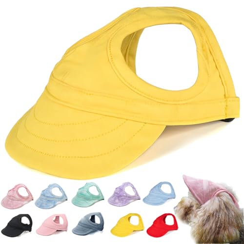 behound Outdoor Sun Protection Hood for Dogs, Summer Adjustable Drawstring Dog Sun Protection Baseball Hat Cap, Pet Outdoor UV Protection Hat with Ear Holes (Yellow,M) von behound