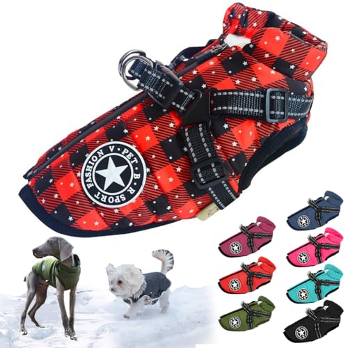 behound Pawbibi Sport - Waterproof Winter Jacket with Built-in Harness, Pawbibi Dog Warm Jacket with Harness, Fashion Sports Dog Coats for Small and Large Dogs Winter Waterproof (XXL,Lattice) von behound