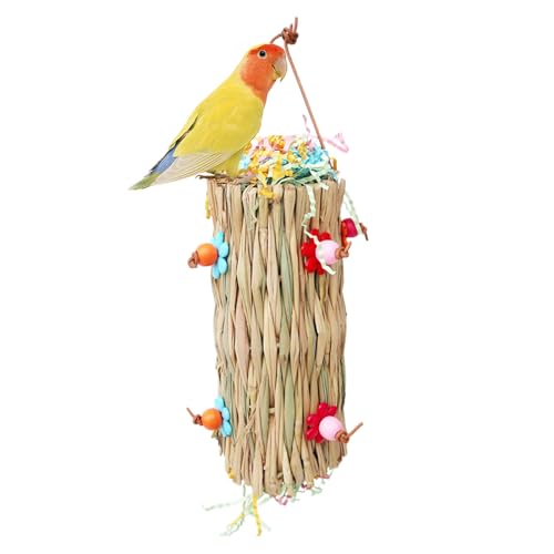 Kauspielzeug für Papageien, Nymphensittichspielzeug, Vogel-Kauspielzeug, mit Metallhaken, Wellensittich, kleines Papageienspielzeug, buntes Vogelschaukel-Stroh-Zerkleinerungsspielzeug Bellv von bellv