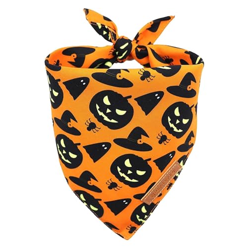 bellv Halloween Hundehalsband Schal | Doppellagiges Katzen-Bandana-Halsband | Halloween Katzen-Bandana-Kragen, Kürbis-bedruckter Dreiecksschal für Katzen-Feiertagskostüm von bellv