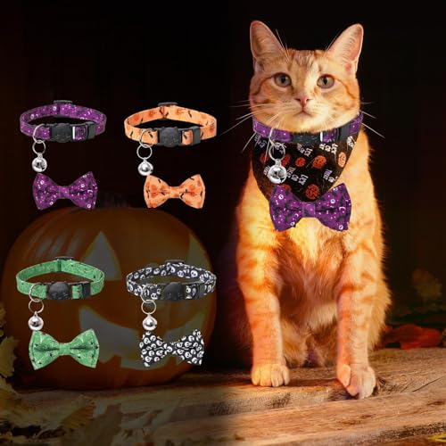 bellv Katzenhalsband für Halloween - Abnehmbare Halloween-Fliege mit klingelnder Glocke - Hundebekleidungszubehör für Fotografie, Hochzeit, Zuhause, Spazierengehen, Reisen von bellv