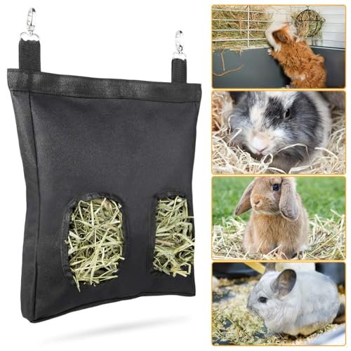 beueyfr Futterspender für Kaninchen, Heu, Meerschweinchen, Heu, zum Aufhängen, für Kleintiere, 600D-Oxford-Stoff, Schwarz von beueyfr