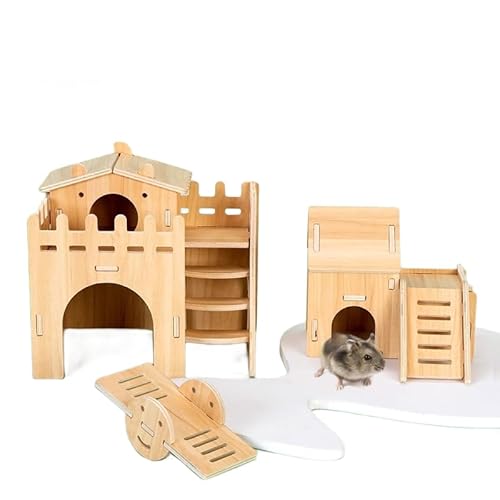 bibiwell Hamsterhaus Hamster Versteck, Käfigzubehör, Hamster Haus aus Holz, Zwerghamster Zubehör für Den Käfig für Rennmäuse Ratten Meerschweinchen von bibiwell