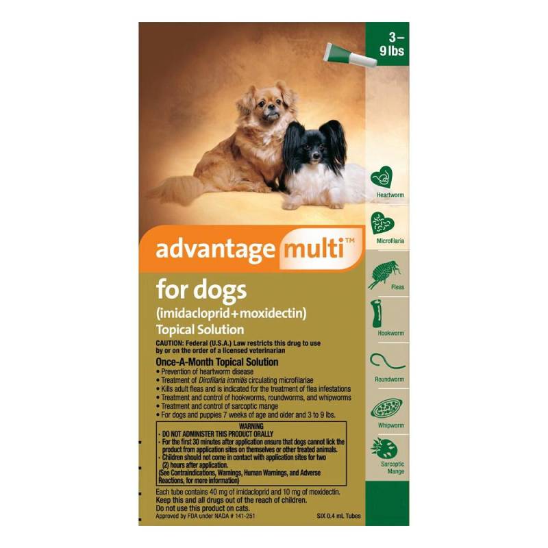 Advantage Multi (Advocate) For Small Dogs/Pups Up To 4 Kg (Green) 12 Pack