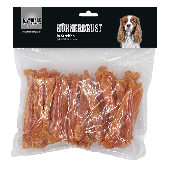 BLACK CANYON DOG Hühnerbrust in Streifen – Hochwertiger Hundesnack - 500g BLACK CANYON DOG Hühnerbrust in Streifen – Hochwertiger Hundesnack - 500g