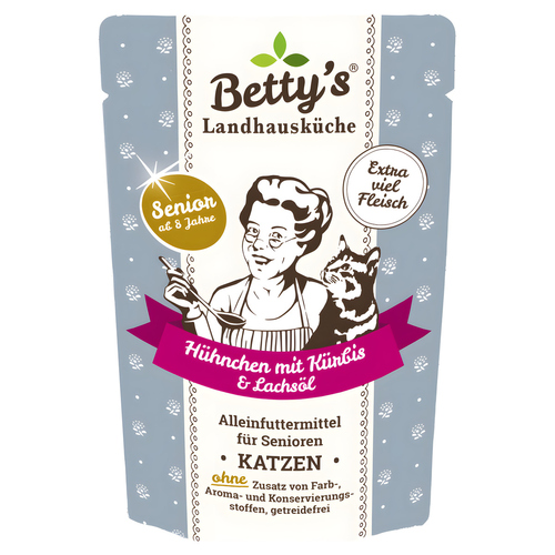 Bettys Landhausküche Senior Hühnchen mit Kürbis & Lachsöl 100 g - 12 Stück Bettys Landhausküche Senior Hühnchen mit Kürbis & Lachsöl 100 g - 12 Stück