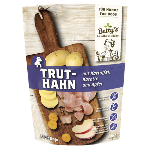 Bettys Landhausküche Truthahn mit Kartoffel, Karotte und Apfel 300 g - 10 Stück Bettys Landhausküche Truthahn mit Kartoffel, Karotte und Apfel 300 g - 10 Stück