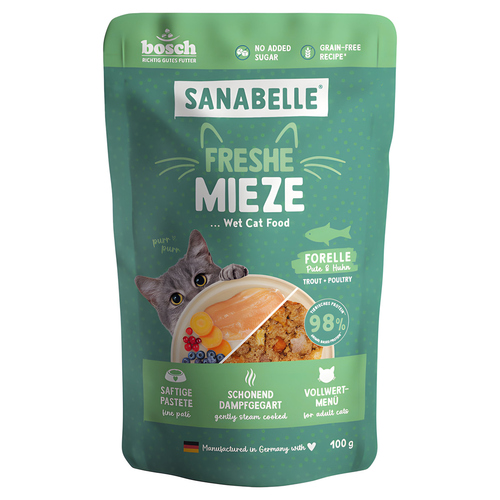 Bosch Freshe Mieze Forelle, Pute + Huhn 100 g - 10 Stück Bosch Freshe Mieze Forelle, Pute + Huhn 100 g - 10 Stück