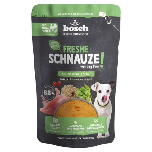 Bosch Freshe Schnauze Pute + Quinoa + Spinat 250 g - 8 Stück Bosch Freshe Schnauze Pute + Quinoa + Spinat 250 g - 8 Stück