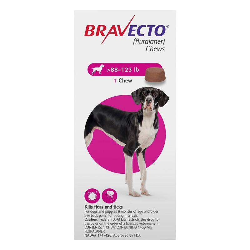 Bravecto For Extra Large Dogs 40-56kg (88 To 123lbs) Pink 2 Chews