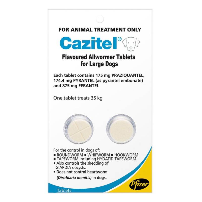 Cazitel Flavoured Allwormer For Large Dogs 35kg (Blue) 2 Tablet*