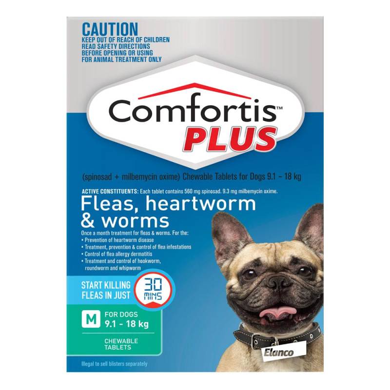 Comfortis Plus (Trifexis) Chewable Tablets For Medium Dogs (9.1-18kg) Green 12 Chews