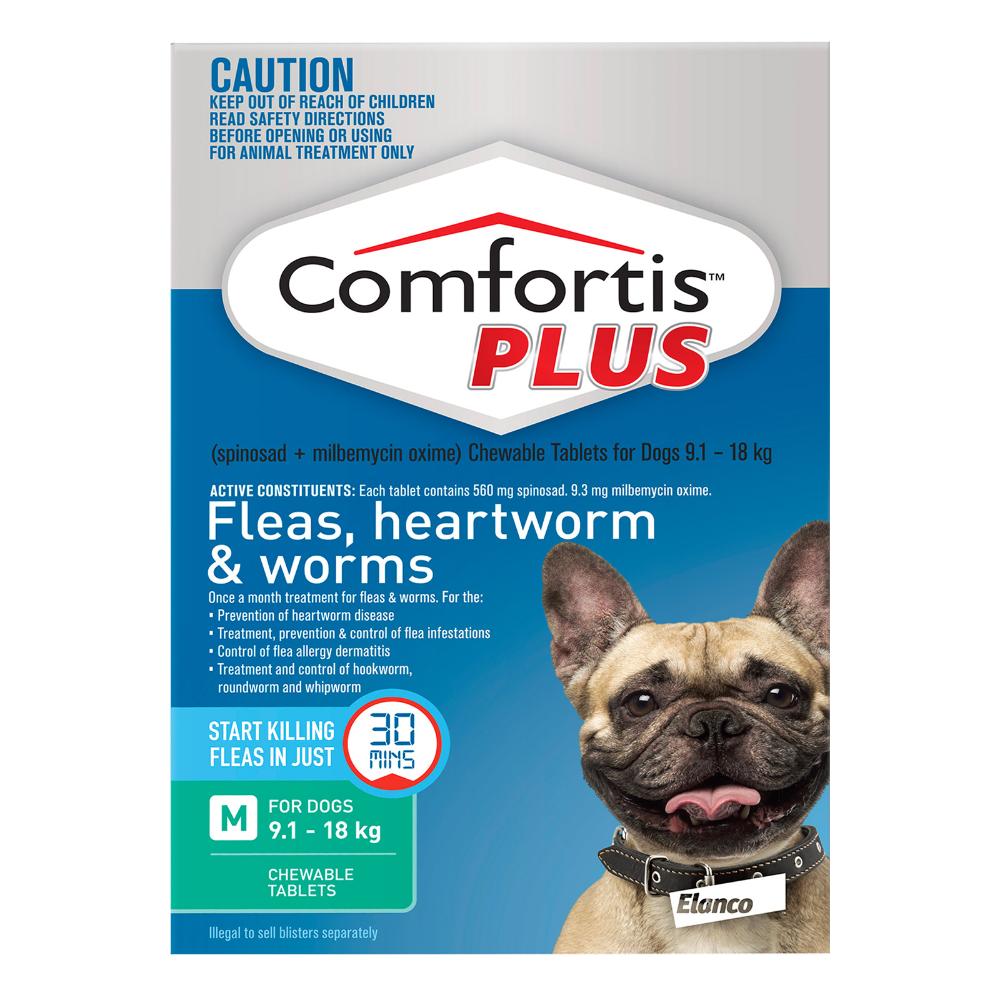 Comfortis Plus (Trifexis) Chewable Tablets For Medium Dogs 9-18 Kg (20 To 40lbs) Green 12 Chews