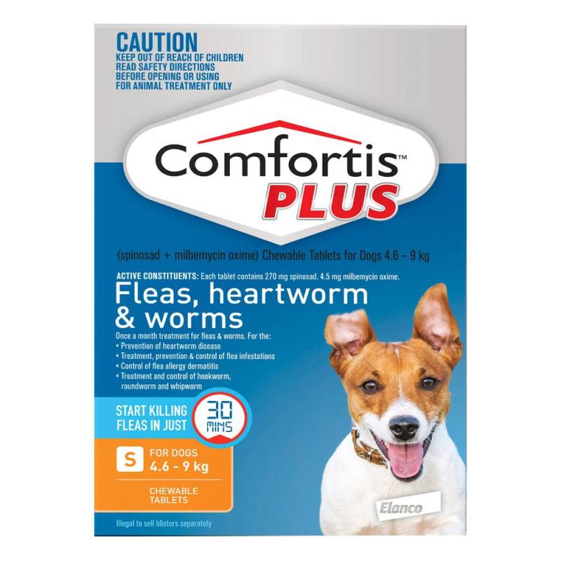 Comfortis Plus (Trifexis) Chewable Tablets For Small Dogs (4.6-9kg) Orange 12 Chews