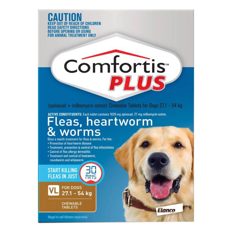 Comfortis Plus (Trifexis) Chewable Tablets For Xlarge Dogs 27-54 Kg (60 To 120lbs) Brown 12 Chews