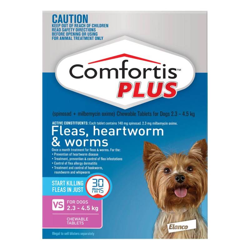 Comfortis Plus (Trifexis) Chewable Tablets For Xsmall Dogs (2.3-4.5kg) Pink 6 Chews