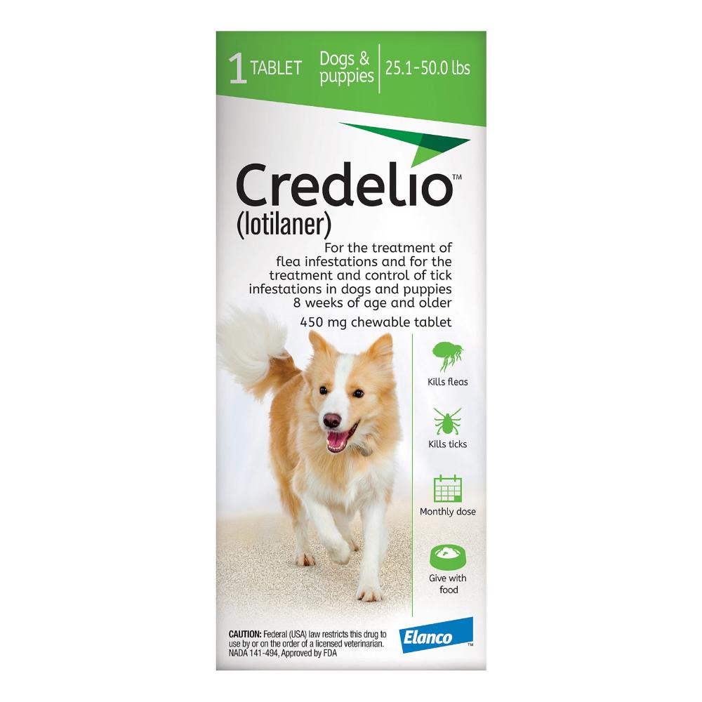 Credelio For Dogs 25 To 50 Lbs (450mg) Green 12 Doses