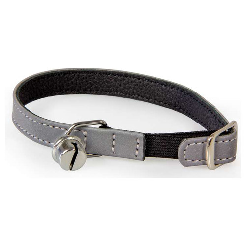 Das Lederband Katzenhalsband mit Gummizug Silver reflective/Black Das Lederband Katzenhalsband mit Gummizug Silver reflective/Black