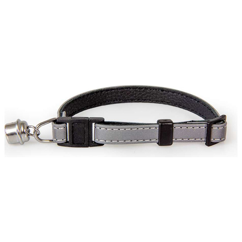 Das Lederband Katzenhalsband mit Klick-Verschluss Silver reflective/Black Das Lederband Katzenhalsband mit Klick-Verschluss Silver reflective/Black