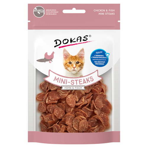 Dokas Mini Steaks mit Hühnchen & Fisch 25 g - 10 Stück / Sparpaket Dokas Mini Steaks mit Hühnchen & Fisch 25 g - 10 Stück / Sparpaket