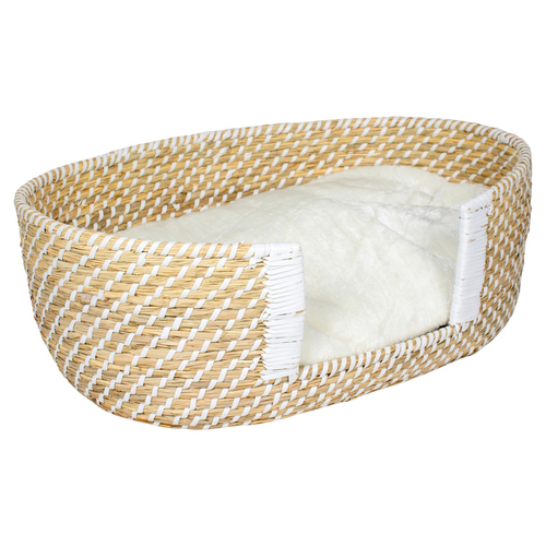 Duvo+ Katzen-Weidenbett mit Einsteig & Kissen Boho beige/weiß, Größe: M Duvo+ Katzen-Weidenbett mit Einsteig & Kissen Boho beige/weiß, Größe: M